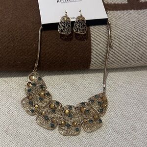 Northern Reflections Gold and Blue Filigree Necklace Set